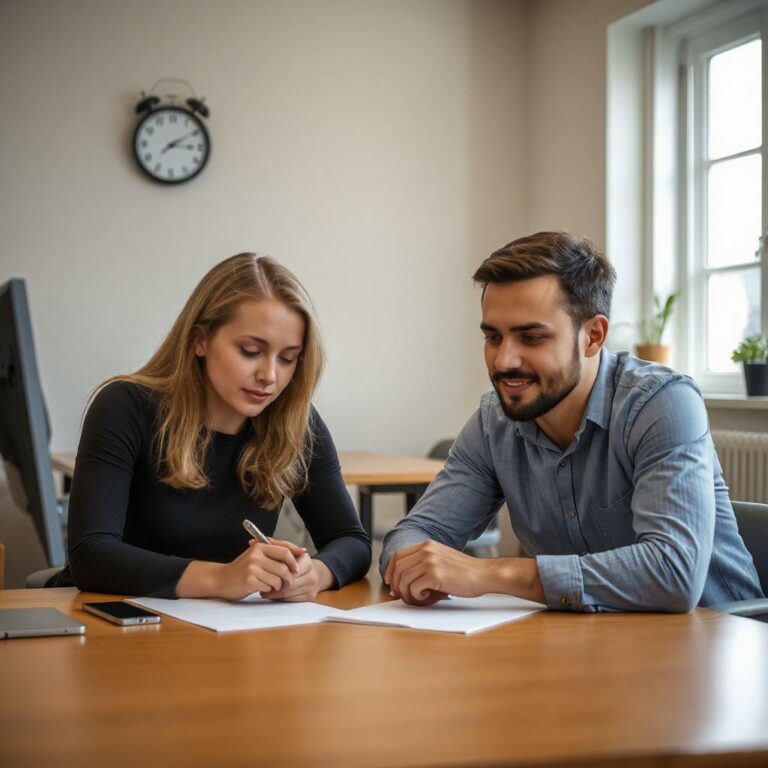 Une femme et un homme avec des papiers