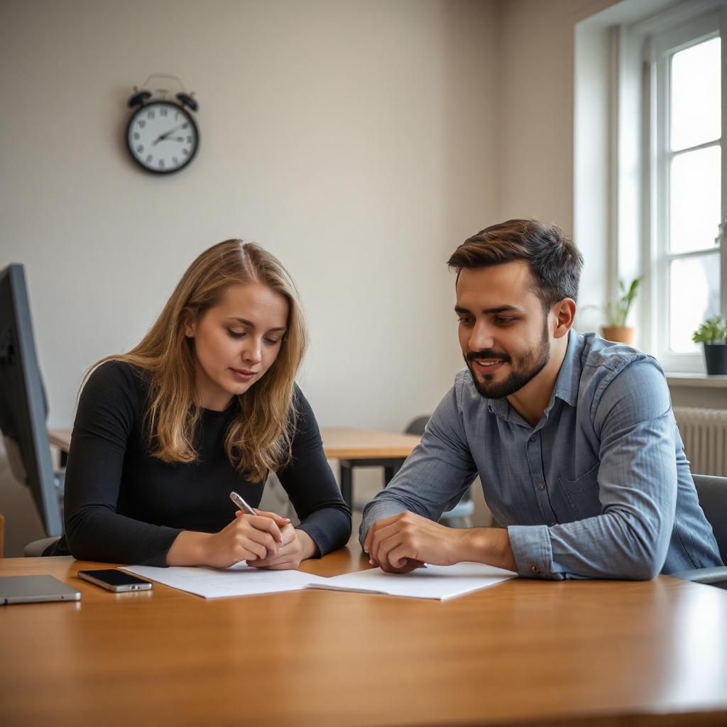 Une femme et un homme avec des papiers